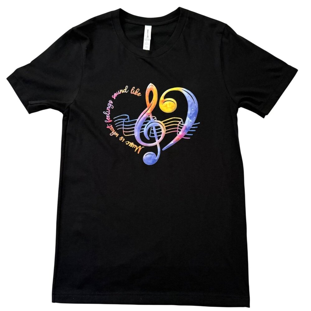 Music Tee Womens Small Music Is What Feelings Sound Like Heart in Black - Picture 2 of 6
